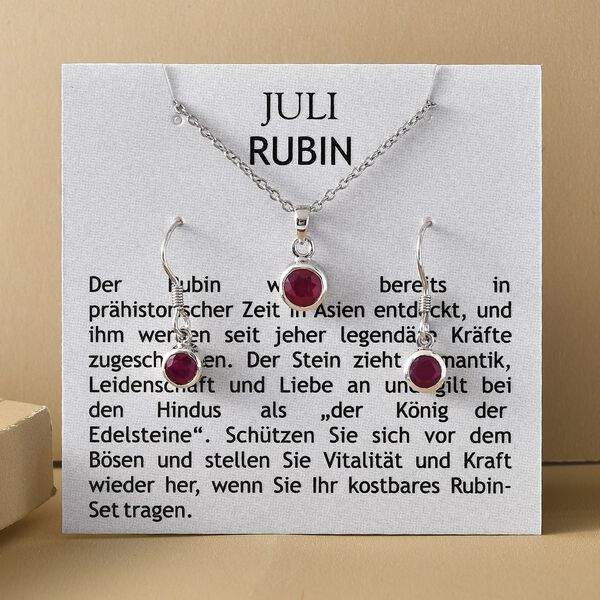 Afrikanischer Rubin-Anh&auml;nger und Ohrringe (Fissure gef&uuml;llt) aus 925 Silber, mit Kette aus Edelstahl ca. 2.98 ct image number 9