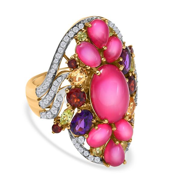 Mondlicht und Bl&uuml;te - Djoy Maulbeer-Mondstein-Ring, 925 Silber 750 Gelbgold Vermeil (Gr&ouml;&szlig;e 19.00) ca. 9.95 ct