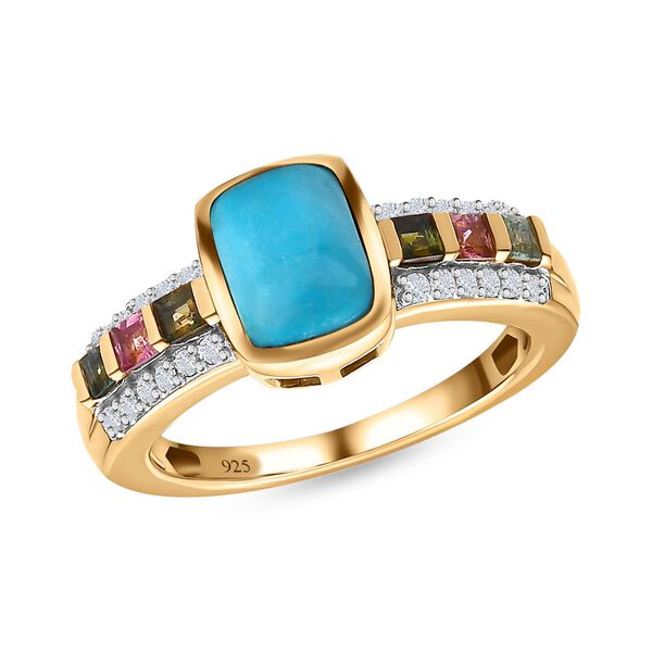 Amerikanischer Sleeping Beauty Türkis, mehrfarbiger Turmalin und Zirkon-Ring - 2,30 ct. image number 4