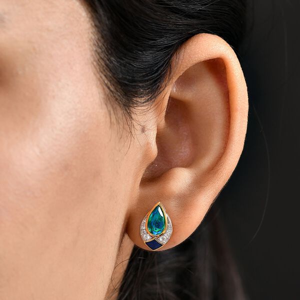 D’joy Pfau Quarz Triplette, Weißer Zirkon Ohrringe 925 Silber platiniert und vergoldet ca. 2.65 ct image number 2