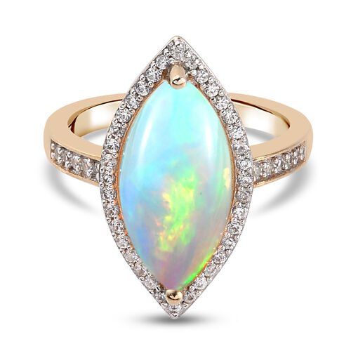 Natürlicher Äthiopischer Opal und Zirkon Halo Ring 925 Silber Gelbgold Vermeil image number 0