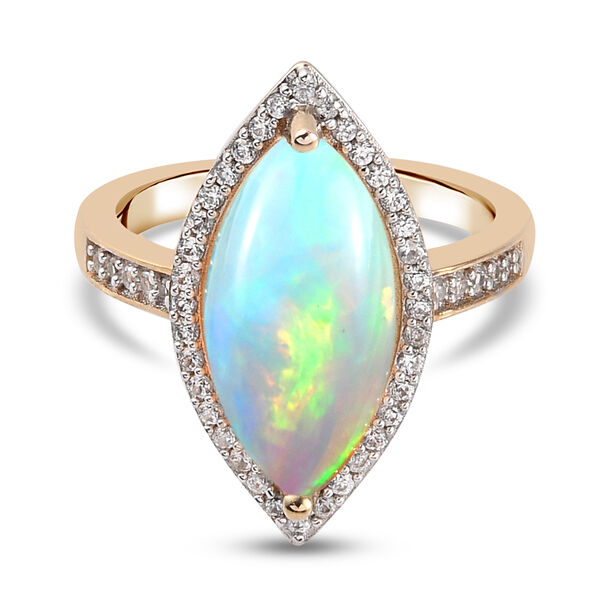 Nat&uuml;rlicher &Auml;thiopischer Opal und Zirkon Halo Ring 925 Silber Gelbgold Vermeil