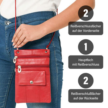 100% Echtleder Crossbody-Tasche, 15.25x19.05 cm, rot