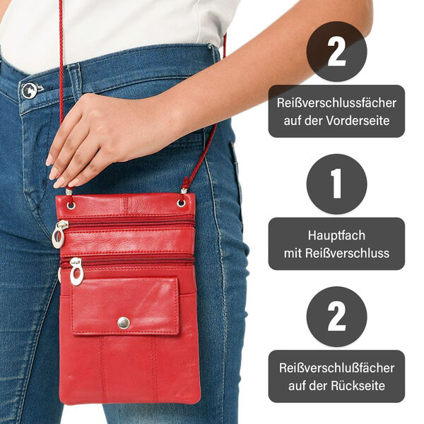 100% Echtleder Crossbody-Tasche, 15.25x19.05 cm, rot image number 4