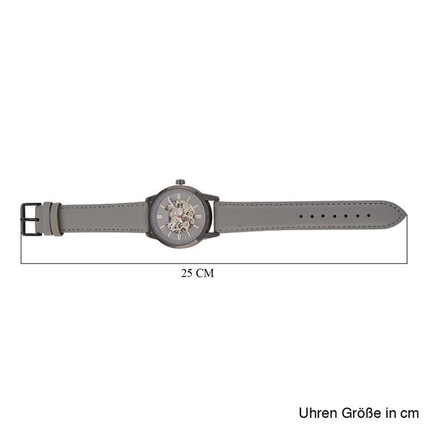 GENOA TIME V2 Automatikuhr mit mechanischem Automatikwerk, Zifferblatt Grau mit Sonnenschliff und offenem Design, Grau Lederarmband 3 ATM wasserdicht image number 7