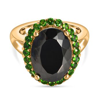 Elite Shungit und Nat&uuml;rlicher Chromdiopsid Ring 925 Silber vergoldet (Gr&ouml;&szlig;e 16.00) ca. 4,50 ct