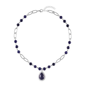 Blaues Sandstein Collier, ca. 45 cm, silberfarben ca. 83.00 ct