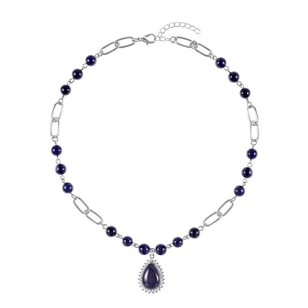 Blaues Sandstein Collier, ca. 45 cm, silberfarben ca. 83.00 ct