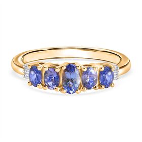 D’Joy Tansanit und Diamant Ring, 925 Silber vergoldet - 0,90 ct.