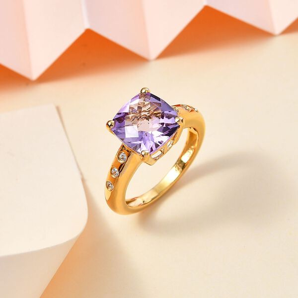AA Rose De France Amethyst, Wei&szlig;er Zirkon Ring 925 Silber 750 Gelbgold Vermeil (Gr&ouml;&szlig;e 17.00) ca. 4,09 ct image number 2
