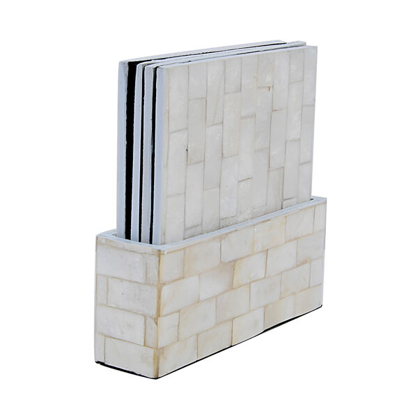 4er-Set Perlmutt Untersetzer mit Halter, Wei&szlig; image number 1