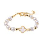 Glas, Weiße Süßwasser Perle Armband BR-Stretch Standard gelb vergoldet