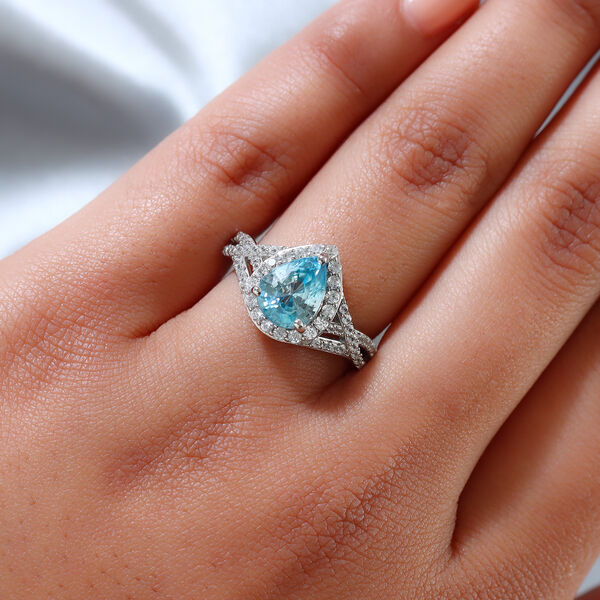 Kambodschanischer blauer und Weißer Zirkon Ring 925 Silber platiniert image number 3