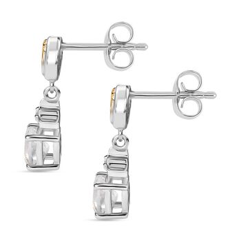 D joy AAA Premium Malagasy Mondstein, Wei&szlig;er Zirkon Celestial Echoes Ohrringe 925 Silber Zweifarbige Beschichtung ca. 0.76 ct