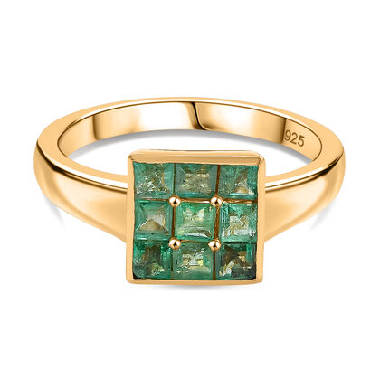 Kagem Sambischer Smaragd Ring 925 Silber 750 Gelbgold Vermeil (Gr&ouml;&szlig;e 18.00) ca. 0,88 ct