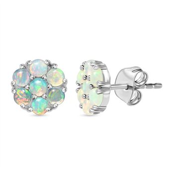 Nat&uuml;rlicher &Auml;thiopischer Opal Cluster Ohrstecker 925 Silber platiniert ca. 0,88 ct