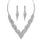 2er Set - Weißer Kristall Halskette und Ohrringe Schmuckset, Messing