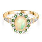 AA Natürlicher, äthiopischer Welo Opal, Tsavorite Granat Ring 925 Silber 750 Gelbgold Vermeil (Größe 19.00) ca. 1,96 ct