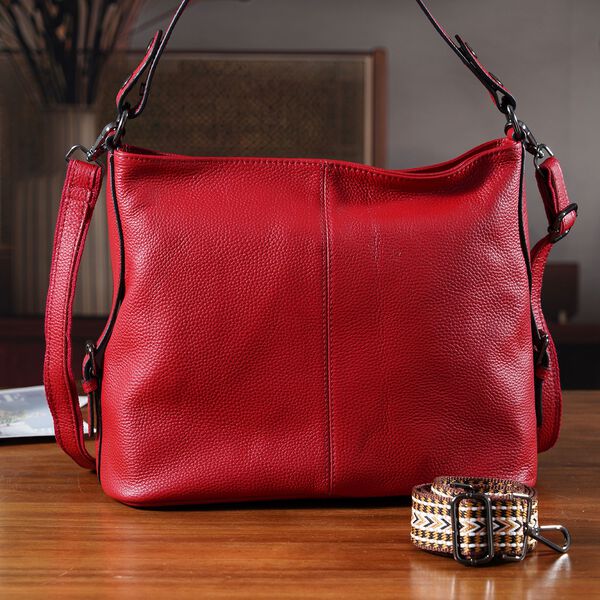 Crossbody Tasche mit 3 Tragevarianten, Echtleder, 32x12x25cm, Riemen 130cm, Rot image number 2