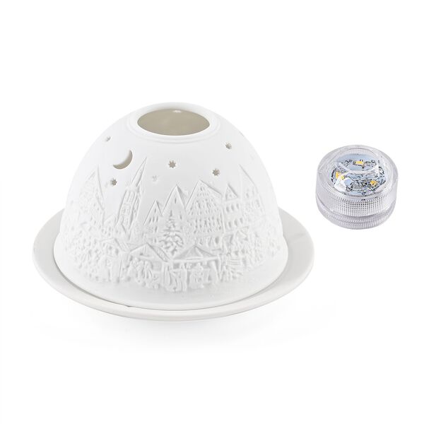 Weihnachts-Windlicht, unglasiertes, weißes Porzellan mit LED, 10 cm, Weihnachtsdorf image number 4