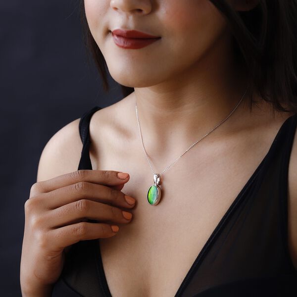 Kanadische Ammolit Anh&auml;nger mit Kette, 925 Silber, platiniert, ca. 7.30 ct image number 2