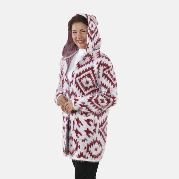 TAMSY - Kuschelweicher, langer Cardigan mit Kapuze und Taschen, 110x82cm, rot weiß image number 3