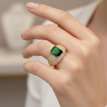 Gr&uuml;ner Zirkonia, Wei&szlig;er Zirkonia Ring, Nickelfreies Messing gelb vergoldet (Gr&ouml;&szlig;e 20.50)