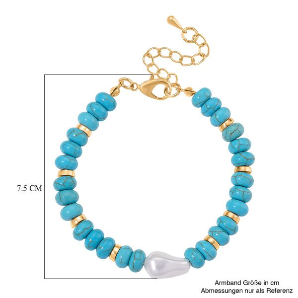 Wei&szlig;e Muschelkernperle, Blauer Howlit Armband, ca. 18 cm + 5 cm Extender, goldfarben image number 5