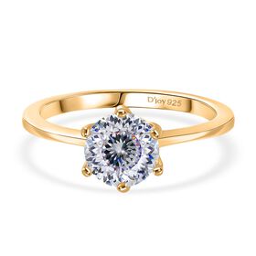 D'Joy 161 Facettiert Moissanit Ring 925 Silber 750 Gelbgold Vermeil (Größe 19.00) ca. 1,38 ct