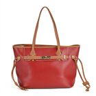 Echtleder-Tote Bag - Modische, geräumige Kontrastfarbene Tasche mit Verschluss, Größe: 41x15x26 cm, rot