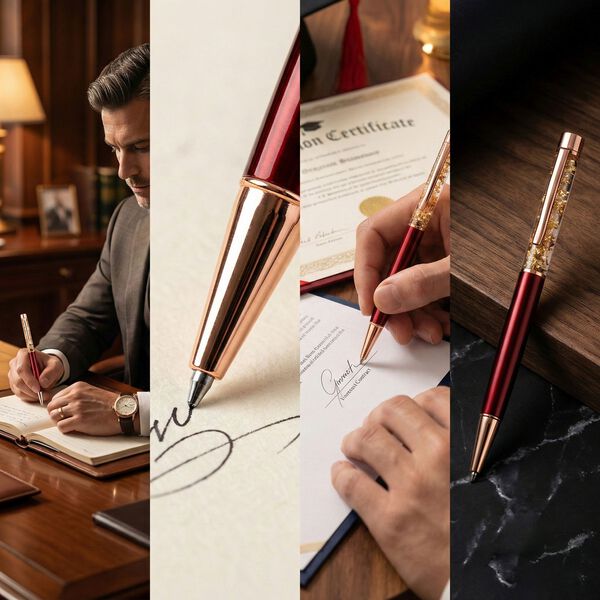 "Pen and a pen refill,  Color: transparent red genuine gold foil in the pen Box printed without logo " image number 3