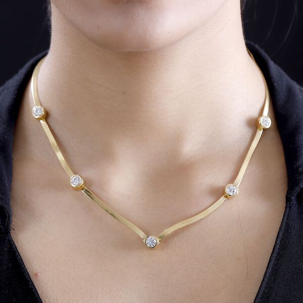 J Francis gefertigt mit SWAROVSKI-  Swarovski Zirkonia Halskette, 45cm, 925 Silber 750 Gelbgold Vermeil image number 3