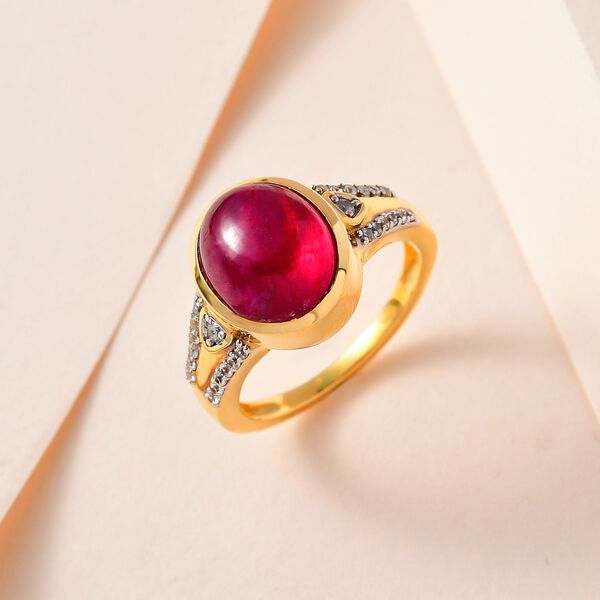 AA Afrikanischer Rubin (Fissure gef&uuml;llt), wei&szlig;er Zirkon Ring, 925 Silber Gelbgold Vermeil (Gr&ouml;&szlig;e 17.00) ca. 5.65 ct image number 2