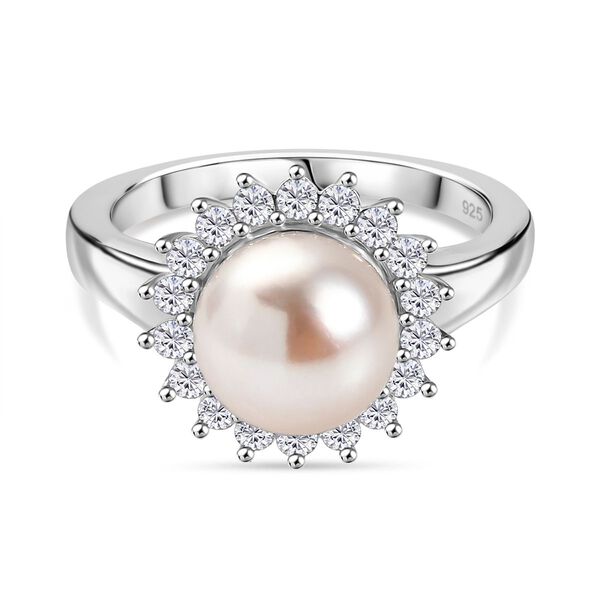 Pfirsich-Süßwasser Perle und Zirkon Ring image number 0