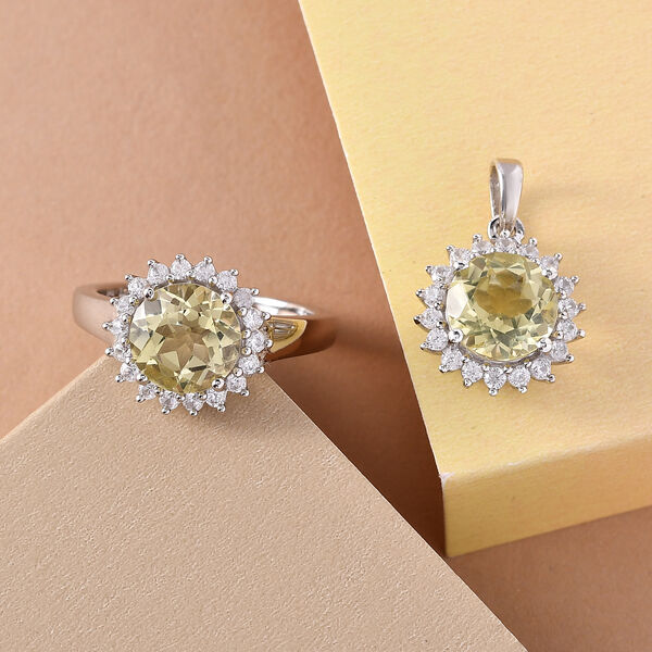 2er-Set Ouro Verde-Quarz-Ring und Anhänger, 925 Silber platiniert ca. 4,00 ct image number 2