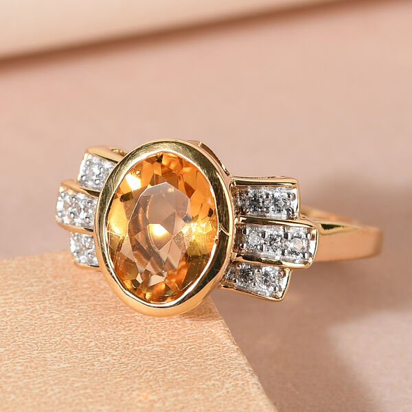 Citrin und Zirkon Ring 925 Silber vergoldet image number 2