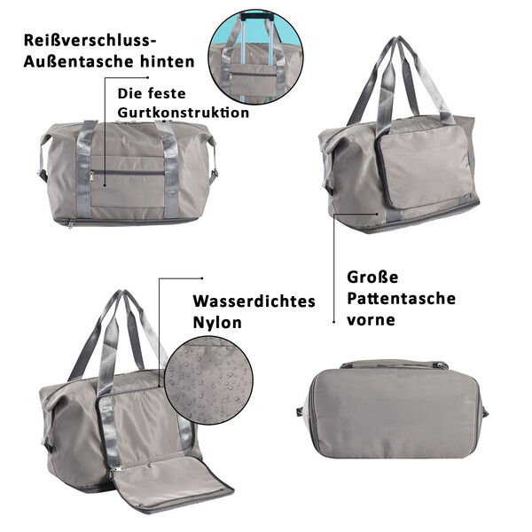 Faltbare Nylon-Reisetasche, Grau image number 3
