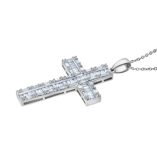LUXURIANT SGL zertifizierter SI-GH Labor Diamant Kreuz Anhänger mit 50cm Kette, 925 Silber rhodiniert - 1 ct. image number 3