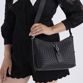 100% Echtleder Crossbody Tasche, 27x9x20cm, Schwarz