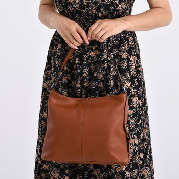 100% Echtleder-Crossbody-Tasche mit 3 Tragevarianten, 32x12x25 cm, Cognac