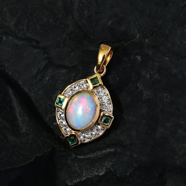 AA &auml;thiopischer Welo Opal, Kagem sambischer Smaragd und Zirkon-Anh&auml;nger - 1,66 ct. image number 8