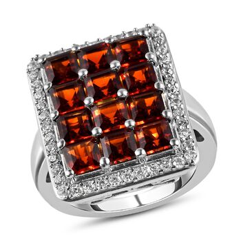 Kirsch Citrin und wei&szlig;er Zirkon-Ring, 925 Silber platiniert (Gr&ouml;&szlig;e 20.00) ca. 4.76 ct