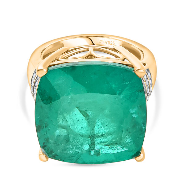 D'Joy - Hoch gefasster Cocktail Smaragd-Quarz Triplette, Wei&szlig;er Zirkon Ring 925 Silber 750 Gelbgold Vermeil (Gr&ouml;&szlig;e 19.00) ca. 24.64 ct