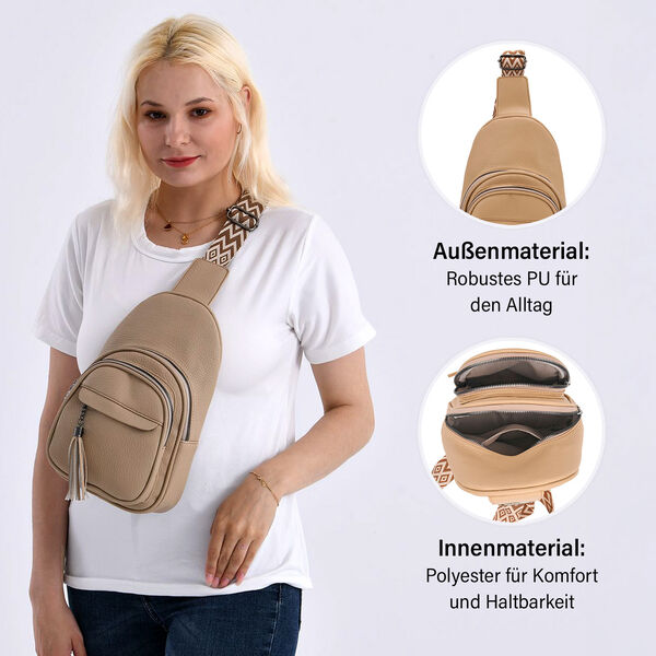 PU Brusttasche, 19x10x30cm, Beige image number 3