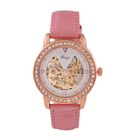 GENOA TIME V2 Automatik-Uhr mit Mechanischem Uhrwerk, Roségoldfarbenem Gehäuse und Rosa Lederarmband