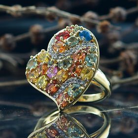 D'Joy AA Mehrfarbig Saphir, Weißer Zirkon Ring 925 Silber 750 Gelbgold Vermeil (Größe 17.00) ca. 5.21 ct