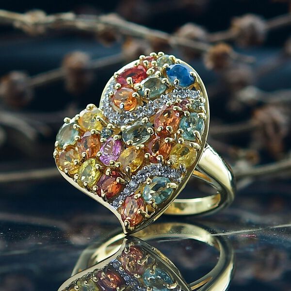 D'Joy AA Mehrfarbig Saphir, Weißer Zirkon Ring 925 Silber 750 Gelbgold Vermeil (Größe 17.00) ca. 5.21 ct image number 2