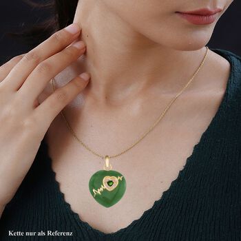Gr&uuml;ne Jade, Nat&uuml;rlicher Chromdiopsid Anh&auml;nger 925 Silber Gelbgold Vermeil ca. 36,00 ct