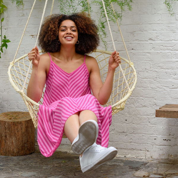 Gestreiftes Sommerkleid mit Saum, One Size, Rosa image number 4