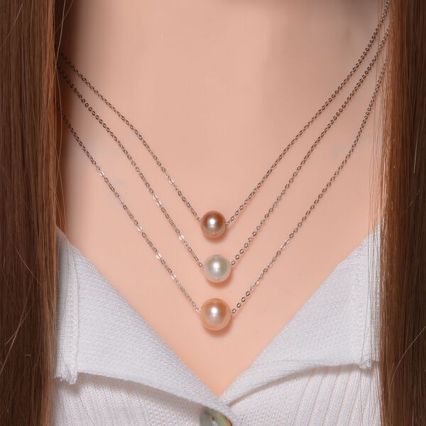 8-9mm Multi S&uuml;&szlig;wasserperle Halskette, 50 cm - 19 ct. image number 2